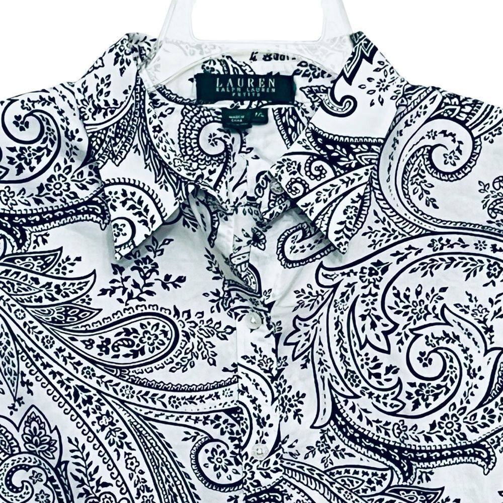 Ralph Lauren Blouse Women’s Paisley Print Button Up Long Sleeve Shirt Top Sz PL - Picture 4 of 9